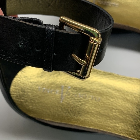 Vince Camuto Lora Leather Ankle Strap Sculpted Heel Sandals Size 10 Black - Picture 13 of 14